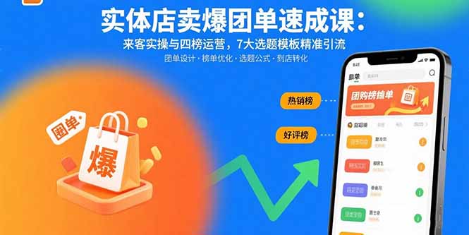 实体店卖爆团单速成课：来客实操与四榜运营，7大选题模板精准引流-跃知万川