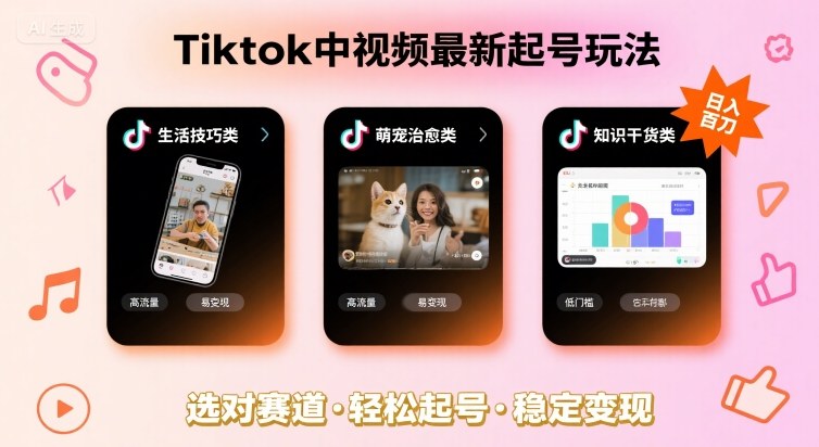 Tiktok中视频最新起号玩法，想要日入百刀，做好这几个赛道就可以了-跃知万川