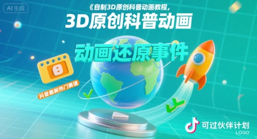 自制3D原创科普动画教程，动画还原事件，抖音最新热门赛道，可过伙伴计划-跃知万川