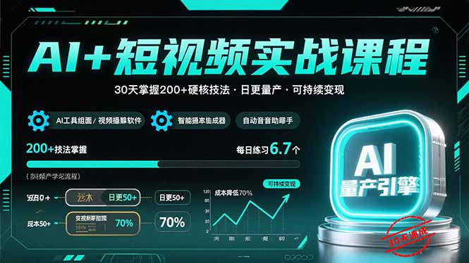 AI+短视频实战课程：30天掌握200+硬核技法，实现日更量产可持续变现-跃知万川