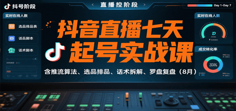 抖音直播七天起号实战课：含推流算法、选品排品、话术拆解、罗盘复盘(8月)-跃知万川