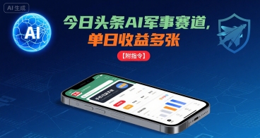 今日头条AI军事赛道，单日收益多张 ，手机可做【附指令】-跃知万川