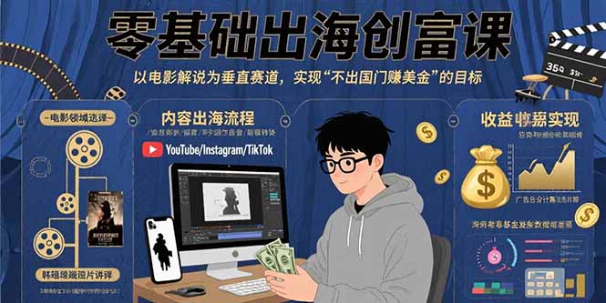 零基础出海创富课：以电影解说为垂直赛道，实现不出国门赚美金的目标-跃知万川