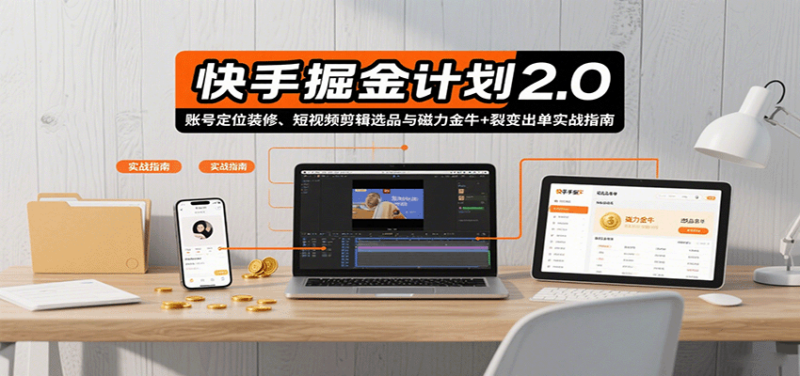 快手掘金计划2.0，账号定位装修、短视频剪辑选品与磁力金牛+裂变出单实战指南-跃知万川