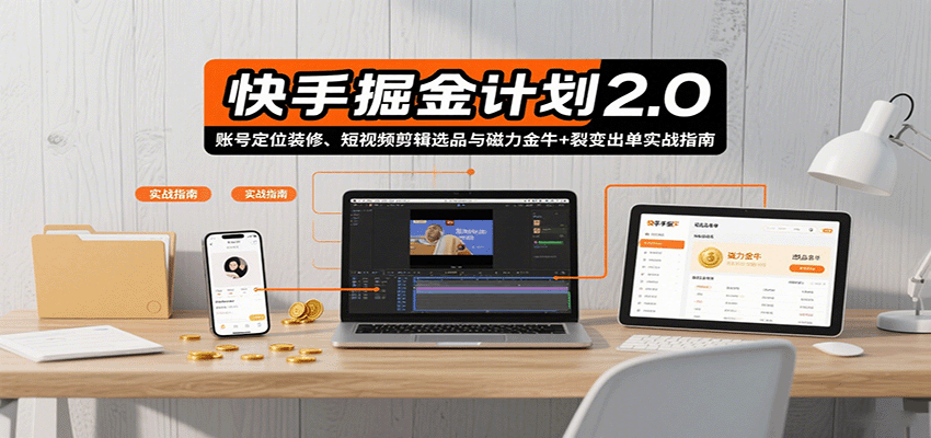 图片[1]-快手掘金计划2.0，账号定位装修、短视频剪辑选品与磁力金牛+裂变出单实战指南-跃知万川