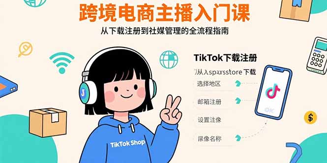 跨境电商主播入门课，TikTok下载注册，支付工具配置，社媒账号管理全流程-跃知万川