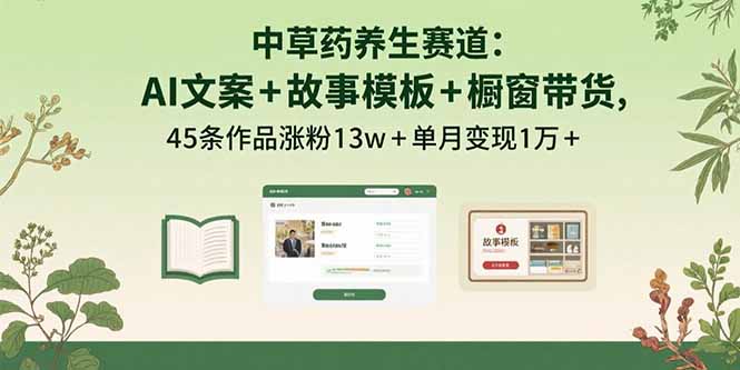 中草药养生赛道：AI文案+故事模板+橱带货，45条作品涨粉13w+单月变现1万+-跃知万川