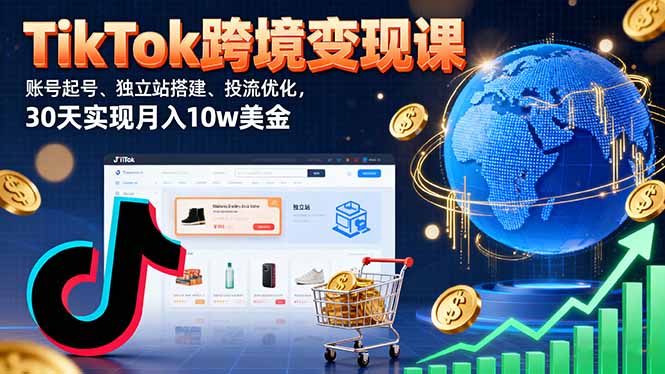 TikTok跨境变现课：账号起号、独立站搭建、投流优化，30天实现月入10w美金-跃知万川