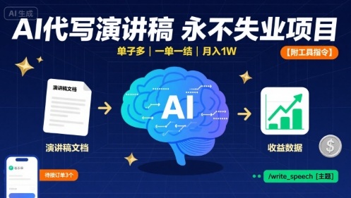 AI代写演讲稿，永不失业项目，单子多，一单一结，月入1W【附工具指令】-跃知万川