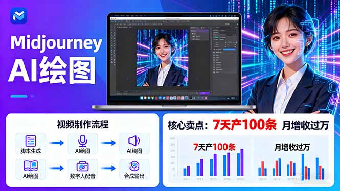 AI绘图照片开口说话视频制作：Midjourney+数字人，7天产100条月增收过万-跃知万川