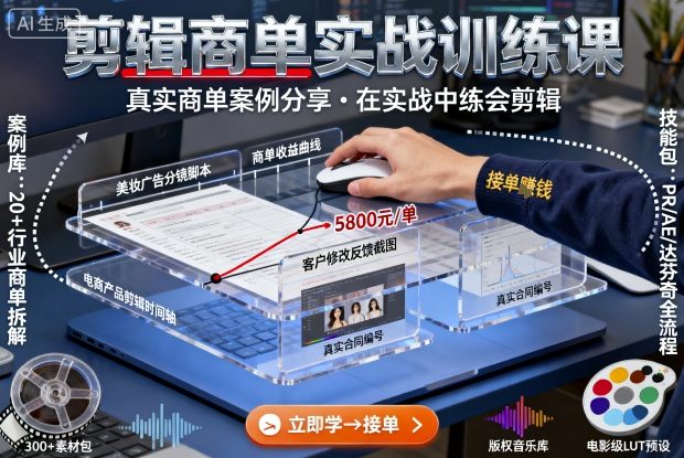 剪辑商单实战训练课,真实商单案例分享,在实战中练会剪辑-跃知万川