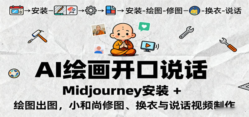 AI绘画开口说话,Midjourney安装 + 绘图出图,小和尚修图、换衣与说话视频制作-跃知万川