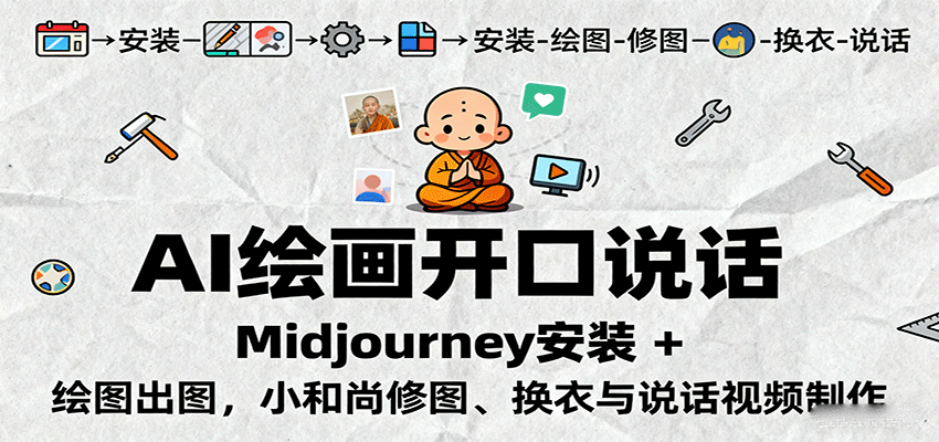 图片[1]-AI绘画开口说话，Midjourney安装 + 绘图出图，小和尚修图、换衣与说话视频制作-跃知万川
