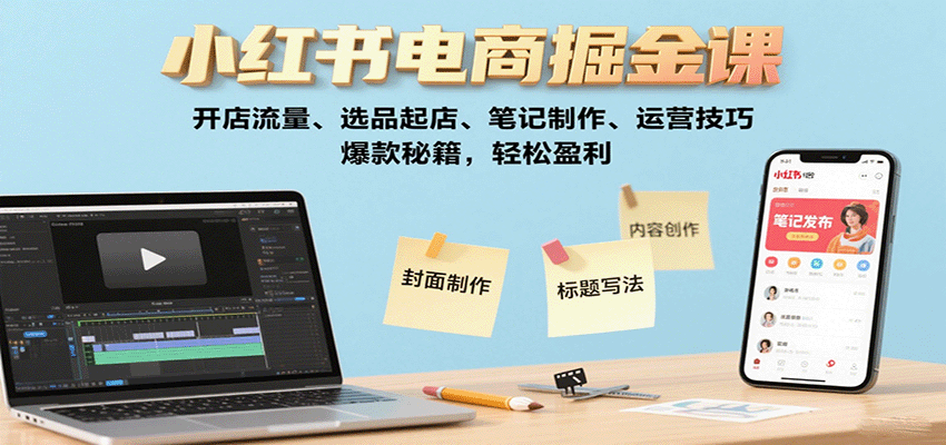 小红书电商掘金课：开店流量、选品起店、笔记制作、运营技巧，爆款秘籍，轻松盈利-跃知万川