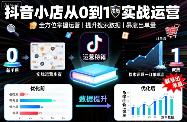 抖音小店从0到1实战运营，帮你全方位掌握小店运营，提升搜索数据与出单量-跃知万川