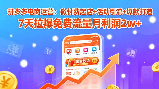 拼多多电商运营：微付费起店+活动引流+爆款打造 7天拉爆免费流量月利润2w+-跃知万川