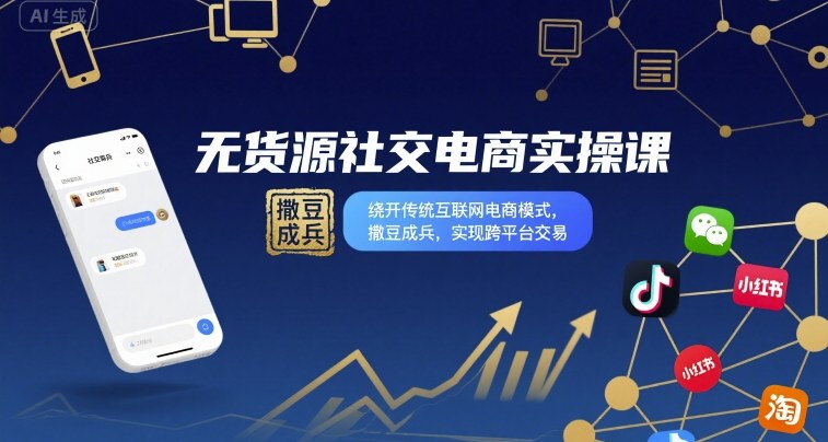 无货源社交电商实操课，绕开传统互联网电商模式，撒豆成兵，实现跨平台交易-跃知万川