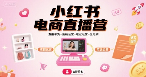 小红书电商直播营，直播带货+店铺运营+笔记运营=全电商-跃知万川