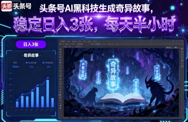头条号AI黑科技生成奇异故事，稳定日入3张，每天半小时-跃知万川