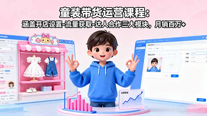 童装带货运营课程：涵盖开店设置-流量获取-达人合作三大模块，月销百万+-跃知万川