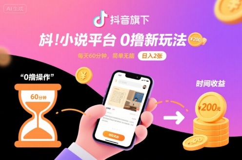 抖音旗下小说平台0撸新玩法，每天挂G60分钟，简单无脑，日入2张【揭秘】-跃知万川