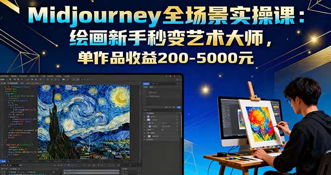 Midjourney全场景实操课：绘画新手秒变艺术大师，单作品收益200-5000元-跃知万川