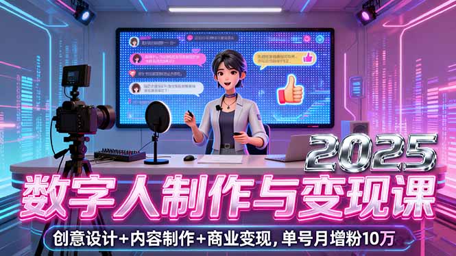 2025数字人制作与变现课，创意设计+内容制作+商业变现，单号月增粉10万+-跃知万川