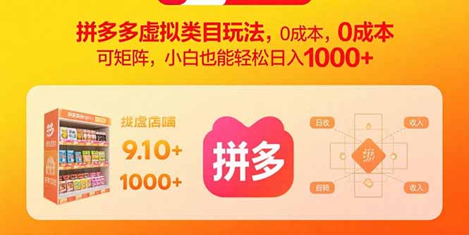 拼多多虚拟类目玩法，0成本，可矩阵，小白也能轻松日入1000+-跃知万川