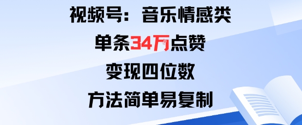 视频号分成计划新玩法：音乐情感类单条34W点赞，变现四位数，方法简单易复制-跃知万川