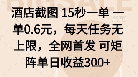 酒店截图项目，15秒一单，一单0.6米，每天任务无上限，全网首发可矩阵单日收益3张+【揭秘】-跃知万川