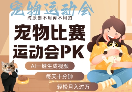 AI一键生成宠物比赛运动会PK视频，纯原创不用剪不用拍，每天十分钟，轻松月入过1W+-跃知万川