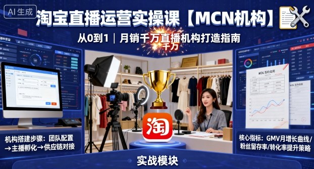 淘宝直播运营实操课【MCN机构】，从0到1做一家月销千W的直播机构-跃知万川
