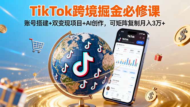 TikTo跨境掘金必修课，账号搭建+双变现项目+AI创作，可矩阵复制月入3万+-跃知万川