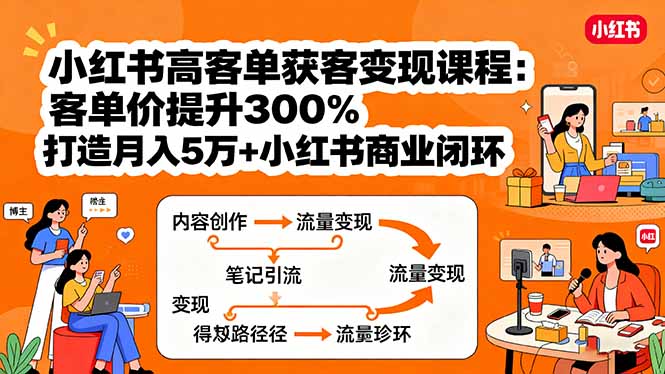 小红书高客单获客变现课程：客单价提升300%，打造月入10万+小红书商业闭环-跃知万川