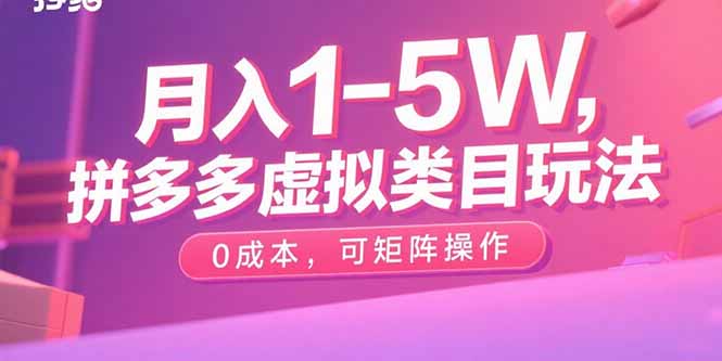 月入1-5W，拼多多虚拟类目玩法，0成本，可矩阵操作-跃知万川