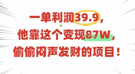 一单利润39.9，有人靠这个变现几十个，偷偷闷声发财的项目-跃知万川