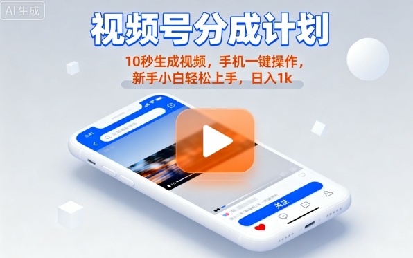 视频号分成计划懒人玩法，10秒生成视频，手机一键操作，新手小白轻松上手，日入1K【揭秘】-跃知万川
