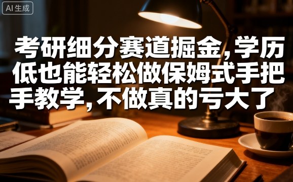 考研细分赛道掘金，日入1k+，学历低也能轻松做保姆式手把手教学，不做真的亏大了【揭秘】-跃知万川