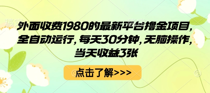 外面收费1980的最新平台撸金项目，全自动运行，每天30分钟，无脑操作，当天收益3张【揭秘】-跃知万川