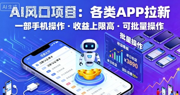 AI风口项目，各类APP拉新，一部手机就可以操作，收益上限高，可批量操作-跃知万川