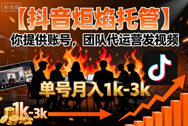 【抖音炬焰托管】你提供账号，团队代运营发视频，单号月入1k+【揭秘】-跃知万川