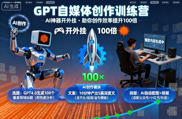 GPT自媒体创作训练营:AI神器开外挂,助你创作效率提升100倍-跃知万川