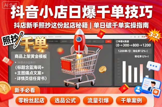 抖音小店日爆千单技巧，抖店新手照抄这份起店秘籍，单日破千单-跃知万川