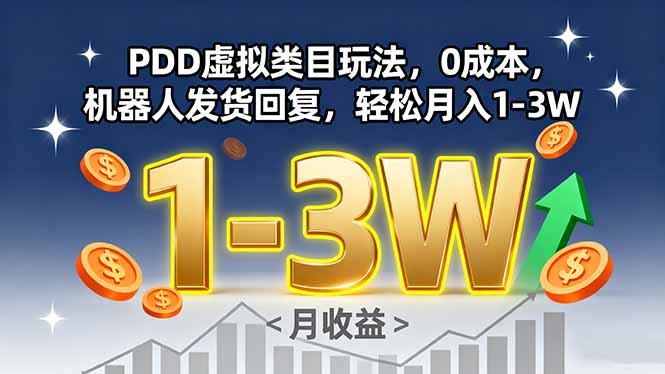 PDD虚拟类目玩法，0成本，机器人发货回复，轻松月入1-3W-跃知万川