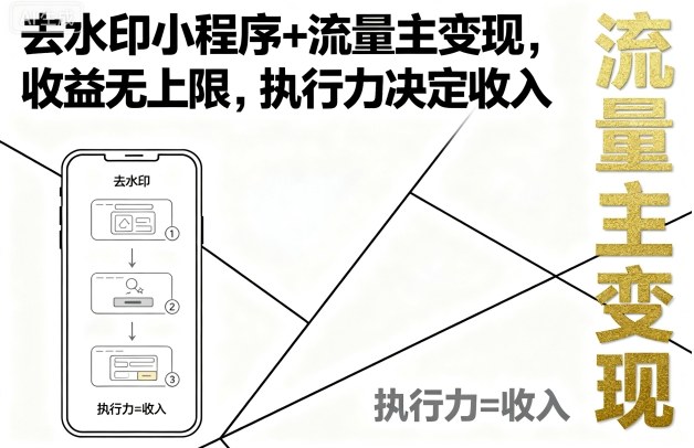 去水印小程序+流量主变现，收益无上限，执行力决定收入-跃知万川