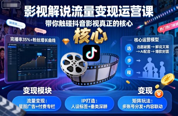 影视解说流量变现运营课，带你触碰抖音影视真正的核心-跃知万川