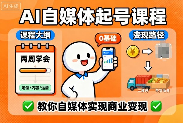 AI自媒体起号课程,0基础小白两周学会,教你自媒体实现商业变现-跃知万川