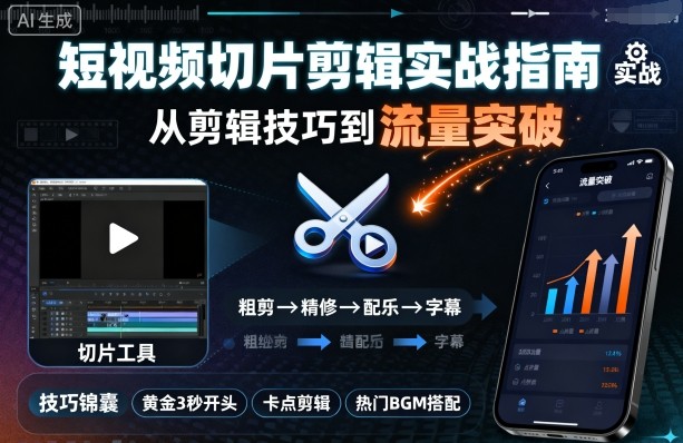 短视频切片剪辑实战指南，从剪辑技巧到流量突破-跃知万川