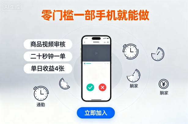 零门槛一部手机就能做，商品视频审核，通勤躺家碎片时间都能做，二十秒钟一单，单日收益4张【揭秘】-跃知万川