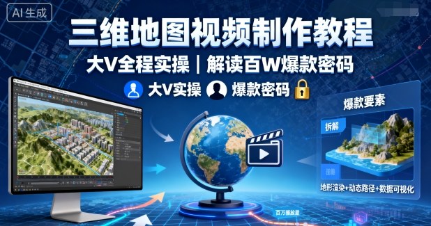 三维地图视频制作教程，大V全程实操，解读百W爆款密码-跃知万川